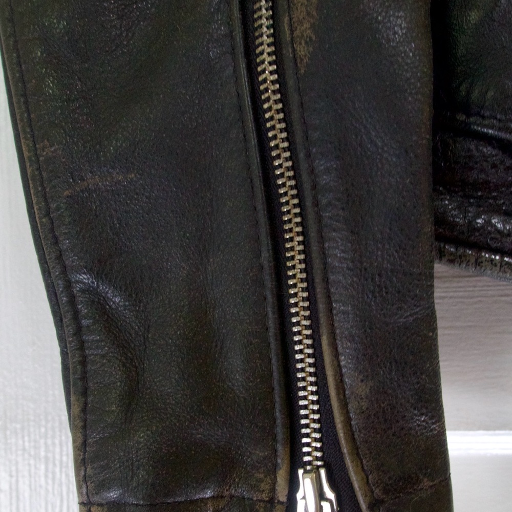 Schott NYC Black Leather Motorcycle Bomber Jacket with Silver Hardware - Picture 6 of 9